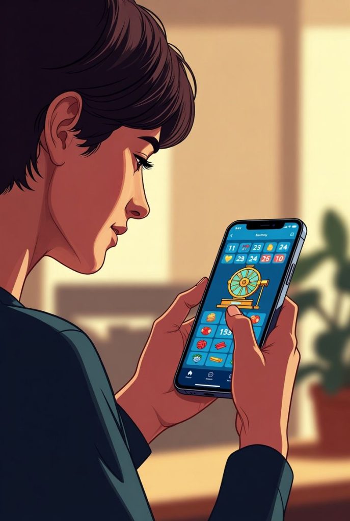 person using a smartphone to play a digital lottery app